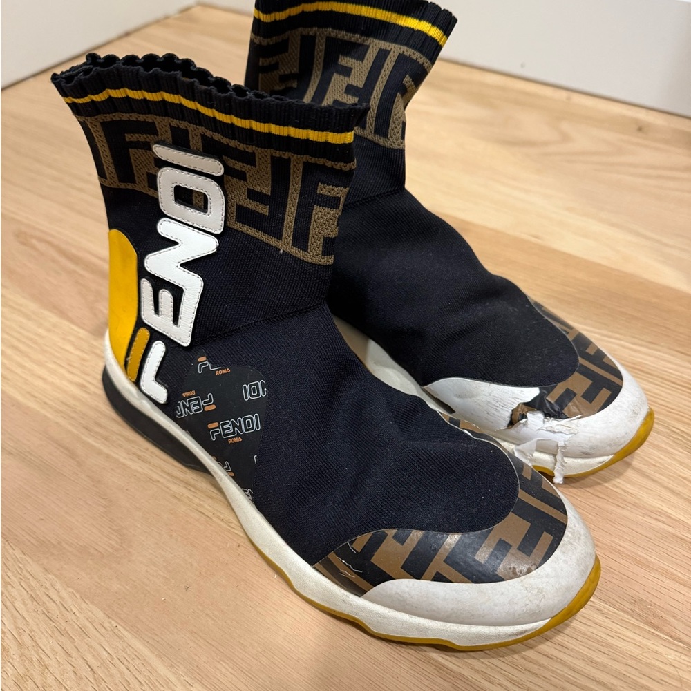 Fendi Black and Gold Logo Sock Sneakers